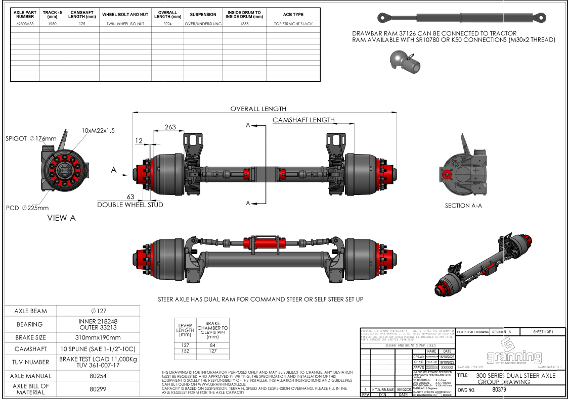 Steer Axles 300 Series Dual Steer (310x190 Brake)