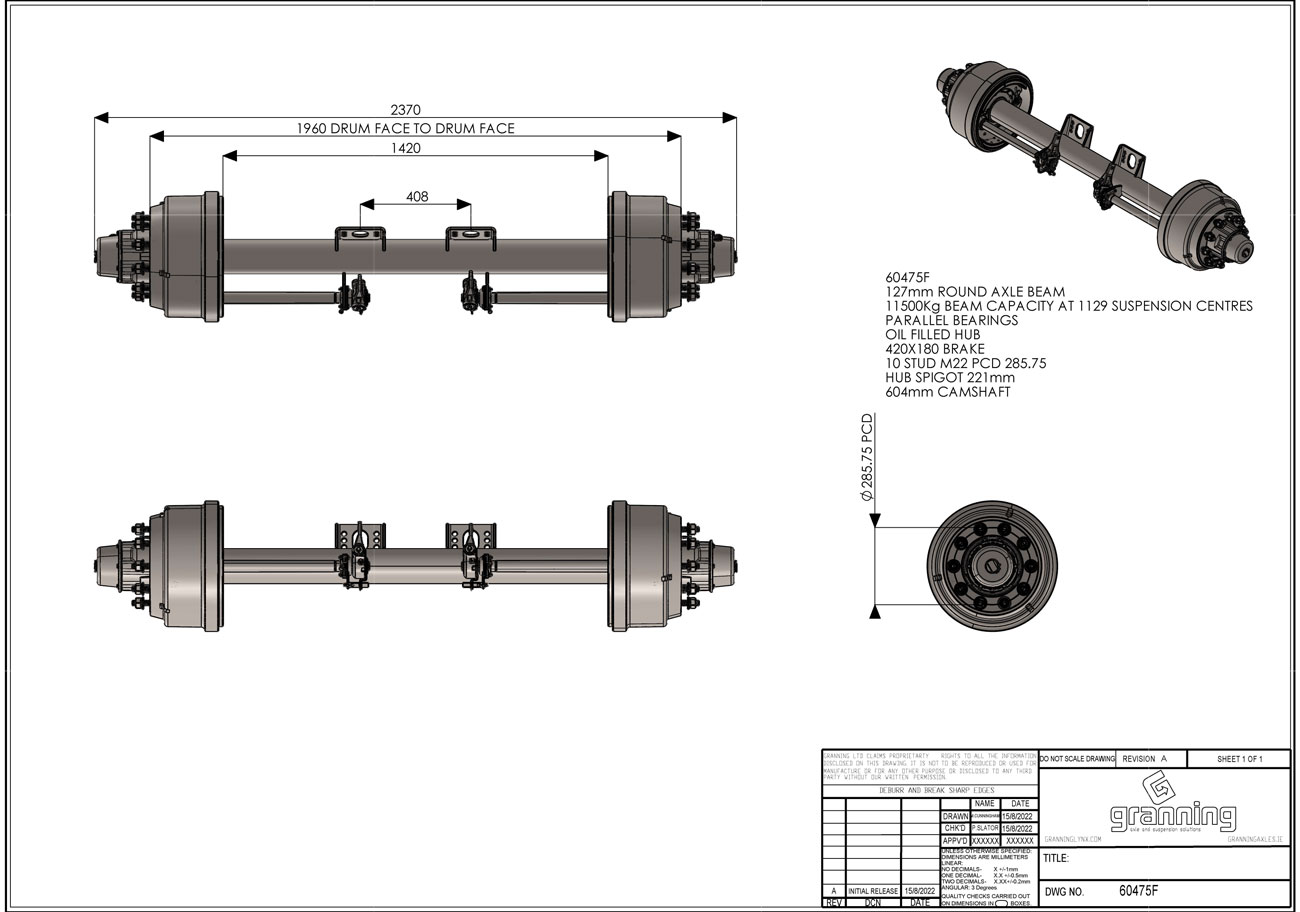 Steer Axles 100 Series (420x180 Brake)